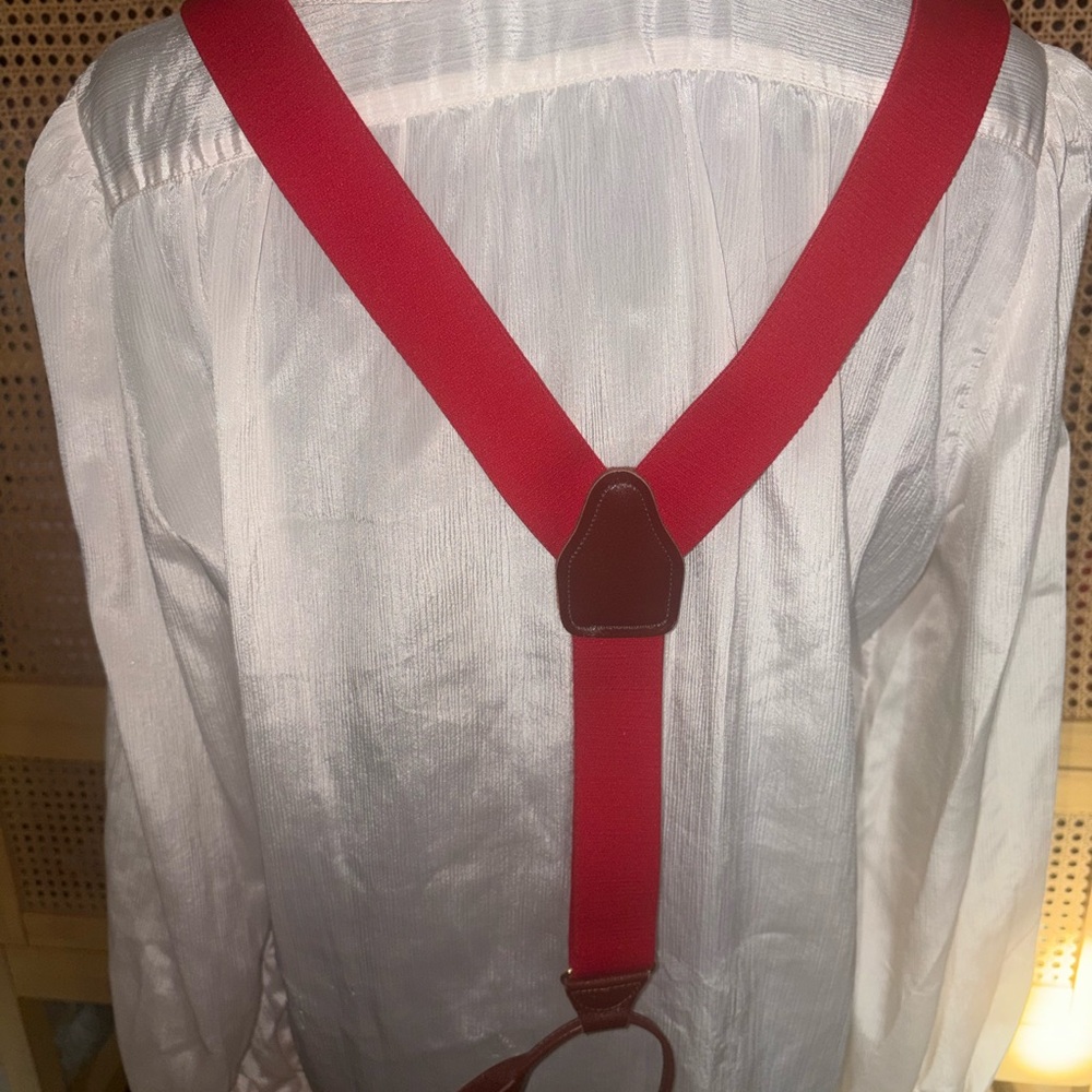 Vintage Red Suspenders Braces Leather Tabs Made in West Germany Retro CAS